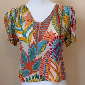 Christian Siriano Boho Puffed Sleeves Multicolor Floral Blouse XS
